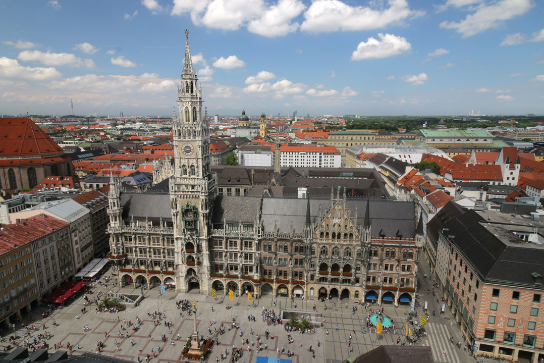 Looking down on Marionplatz and the town hall in Munich